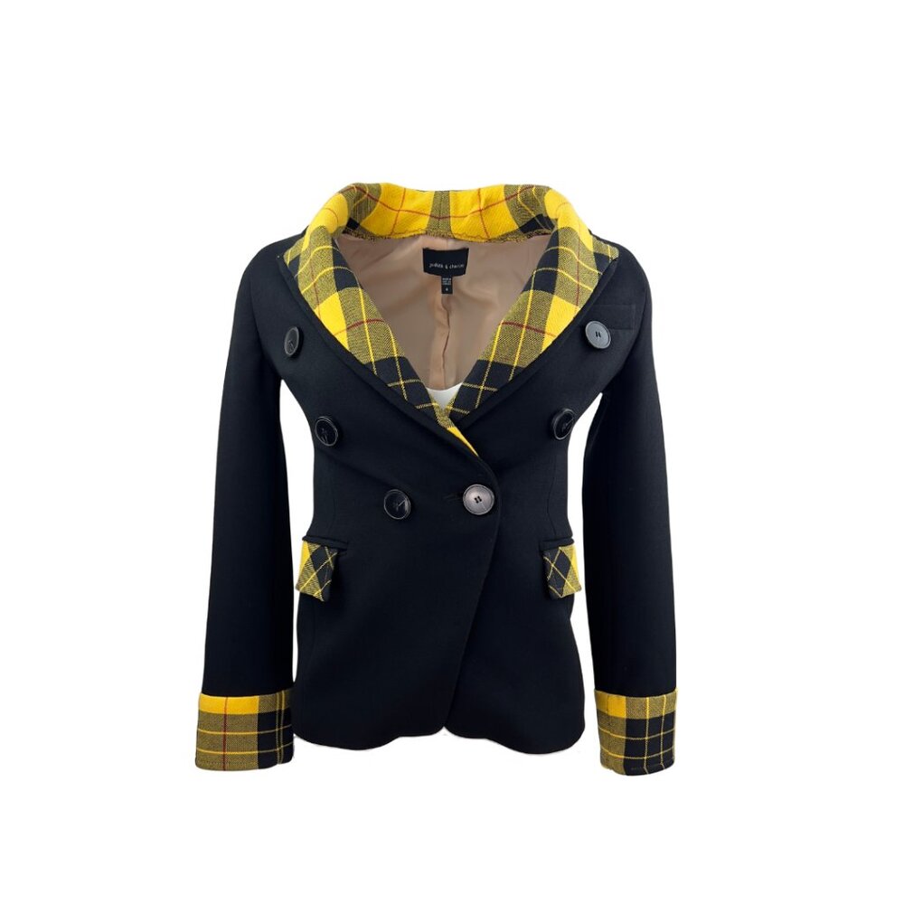 Judith & Charles Black Blazer with added Yellow Plaid Trim